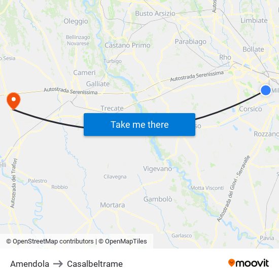 Amendola to Casalbeltrame map