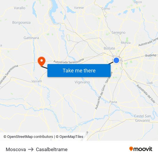 Moscova to Casalbeltrame map