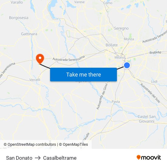 San Donato to Casalbeltrame map