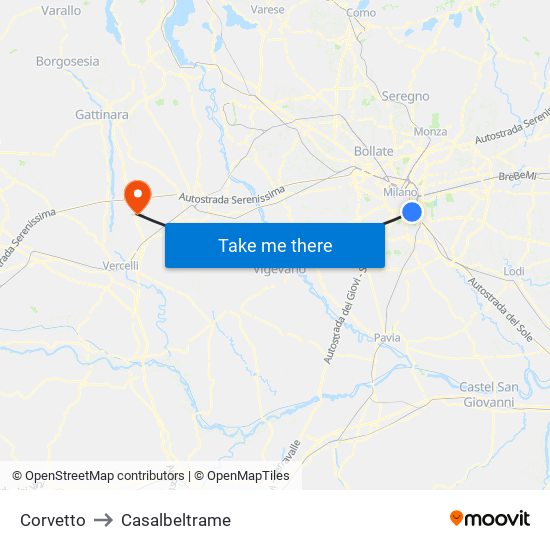 Corvetto to Casalbeltrame map