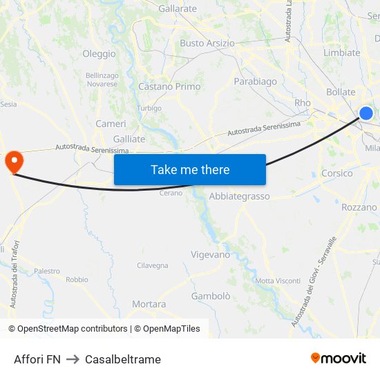 Affori FN to Casalbeltrame map