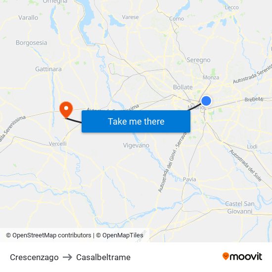 Crescenzago to Casalbeltrame map