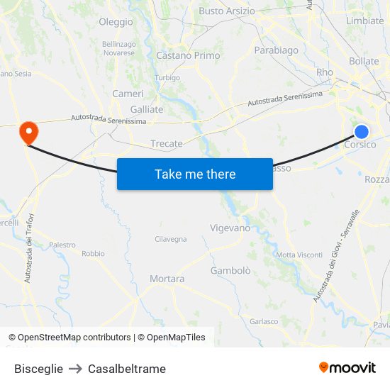 Bisceglie to Casalbeltrame map