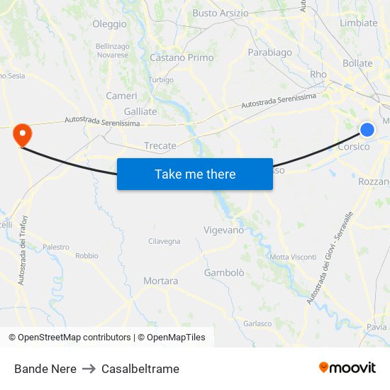 Bande Nere to Casalbeltrame map