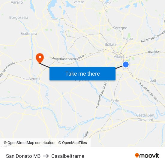 San Donato M3 to Casalbeltrame map