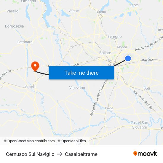 Cernusco Sul Naviglio to Casalbeltrame map