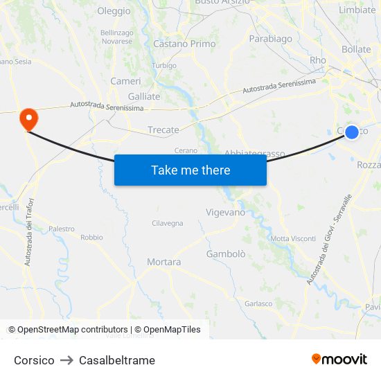 Corsico to Casalbeltrame map