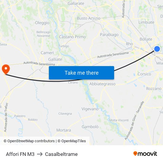 Affori FN M3 to Casalbeltrame map