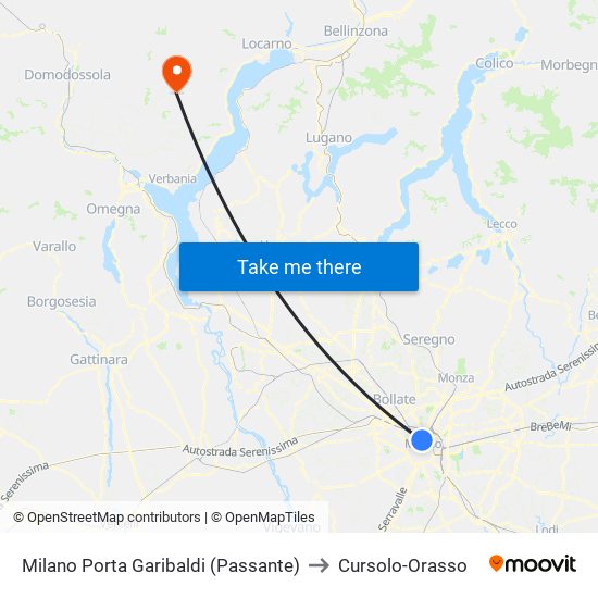 Milano Porta Garibaldi (Passante) to Cursolo-Orasso map