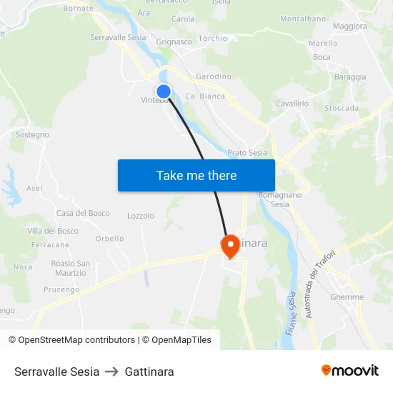 Serravalle Sesia to Gattinara map