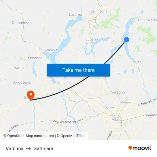 Varenna to Gattinara map