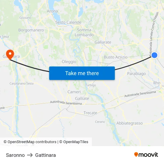 Saronno to Gattinara map