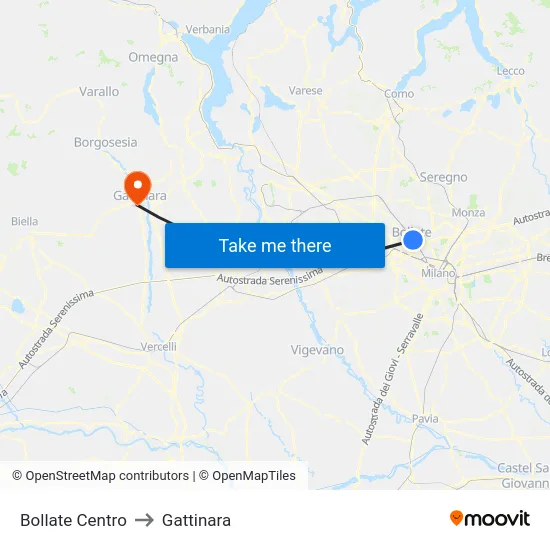 Bollate Centro to Gattinara map