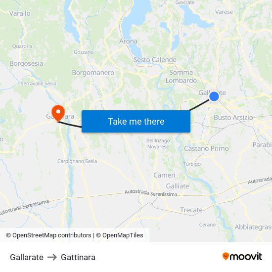Gallarate to Gattinara map