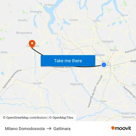 Milan Domodossola to Gattinara map