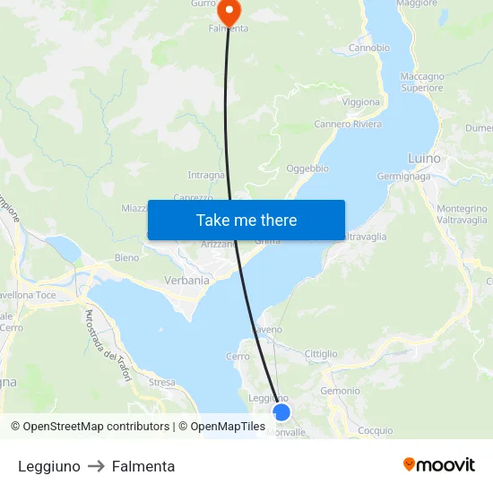 Leggiuno to Falmenta map