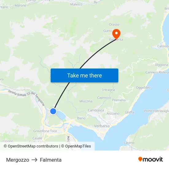 Mergozzo to Falmenta map