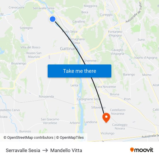 Serravalle Sesia to Mandello Vitta map