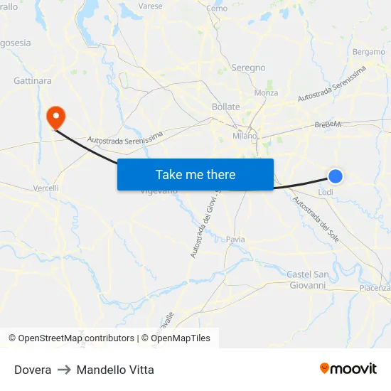 Dovera to Mandello Vitta map