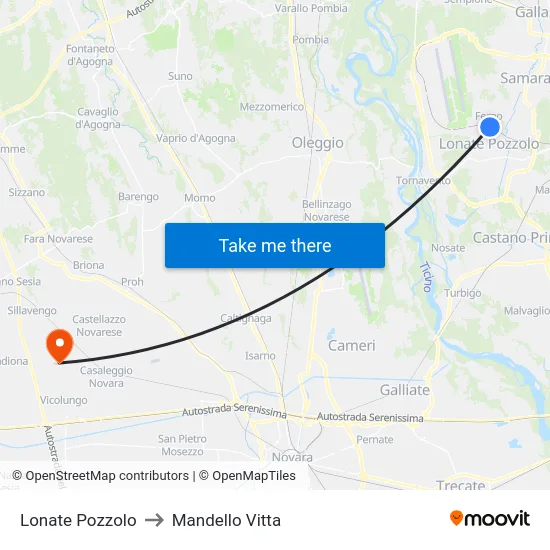 Lonate Pozzolo to Mandello Vitta map