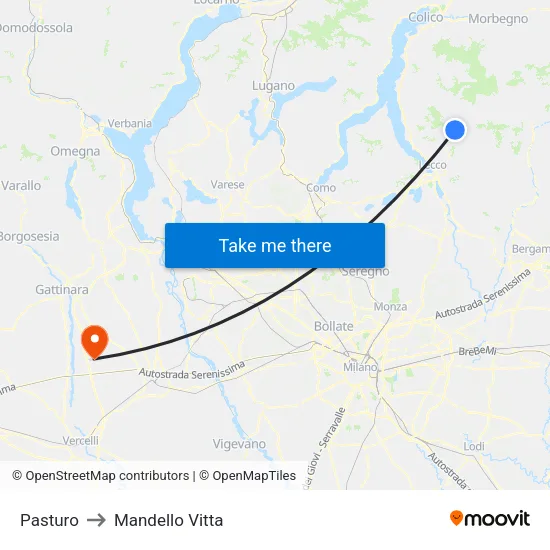 Pasturo to Mandello Vitta map