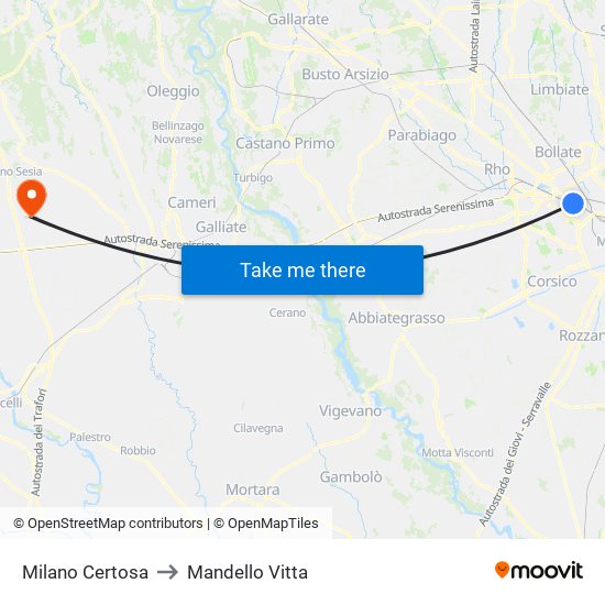 Milano Certosa to Mandello Vitta map