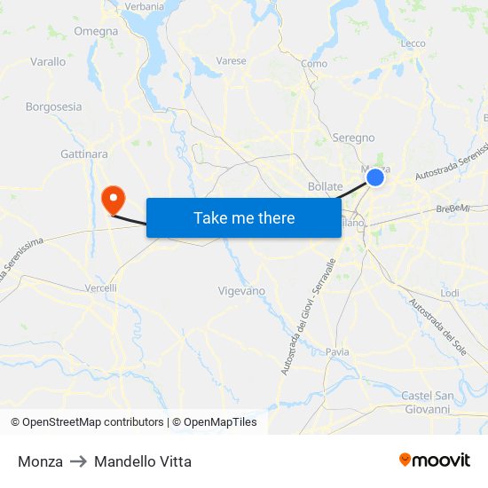 Monza to Mandello Vitta map