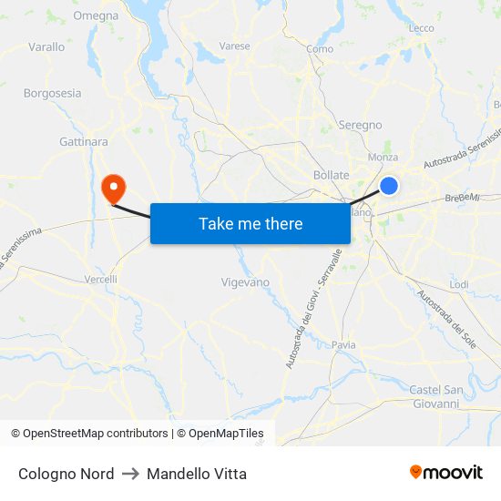 Cologno Nord to Mandello Vitta map