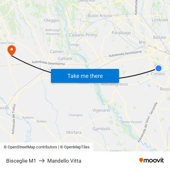 Bisceglie M1 to Mandello Vitta map