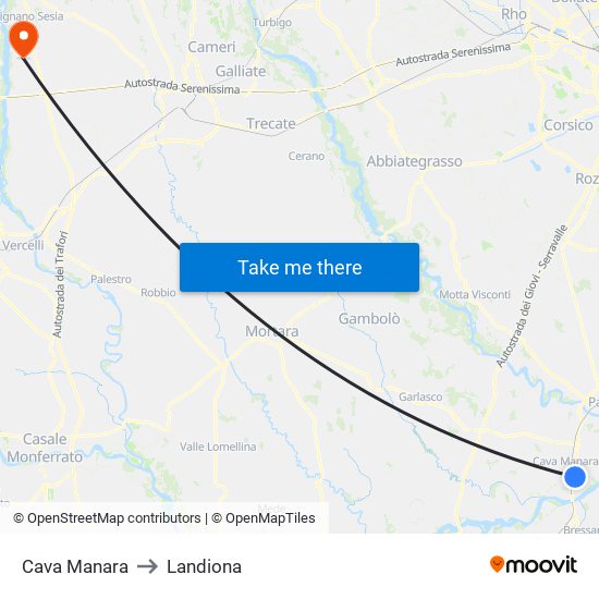 Cava Manara to Landiona map