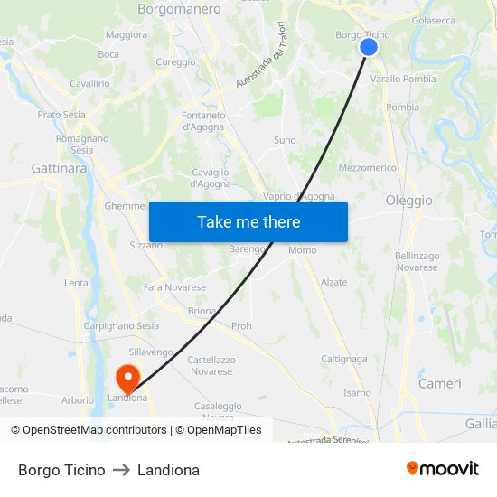 Borgo Ticino to Landiona map