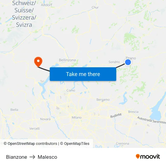 Bianzone to Malesco map