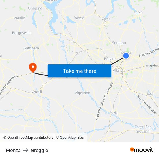 Monza to Greggio map