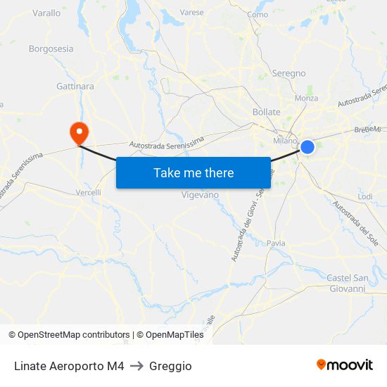 Linate Aeroporto M4 to Greggio map