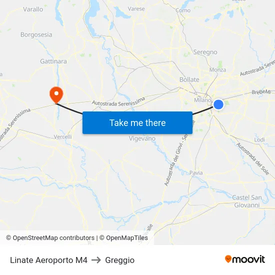 Linate Airport M4 to Greggio map