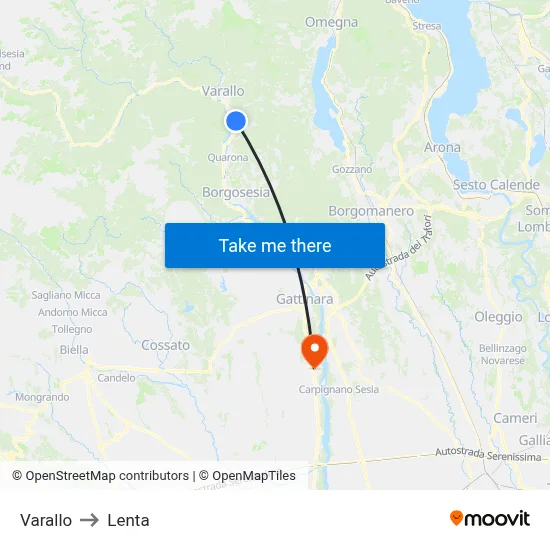 Varallo to Lenta map