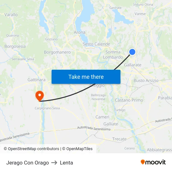 Jerago con Orago to Lenta map