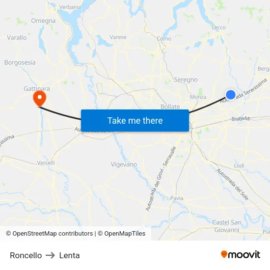 Roncello to Lenta map