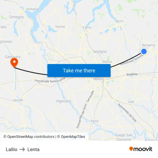 Lallio to Lenta map