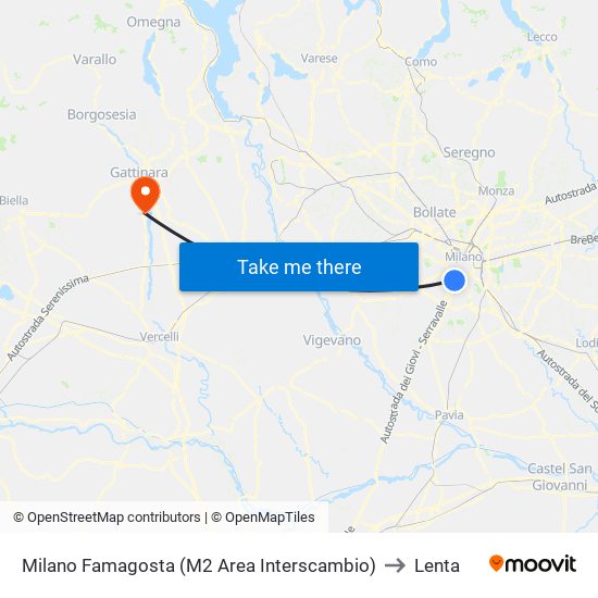 Milano Famagosta (M2 Area Interscambio) to Lenta map