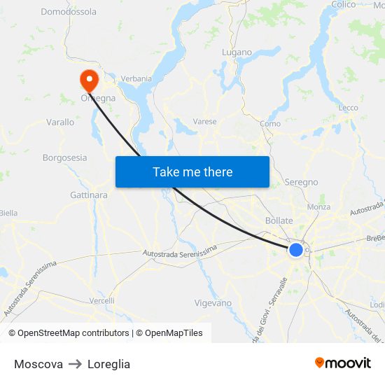 Moscova to Loreglia map