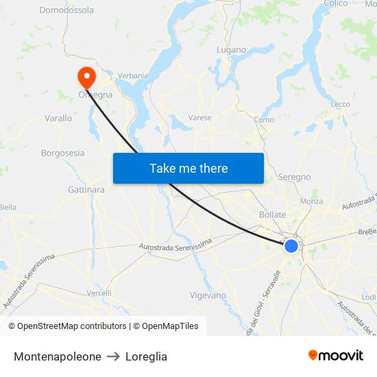 Montenapoleone to Loreglia map