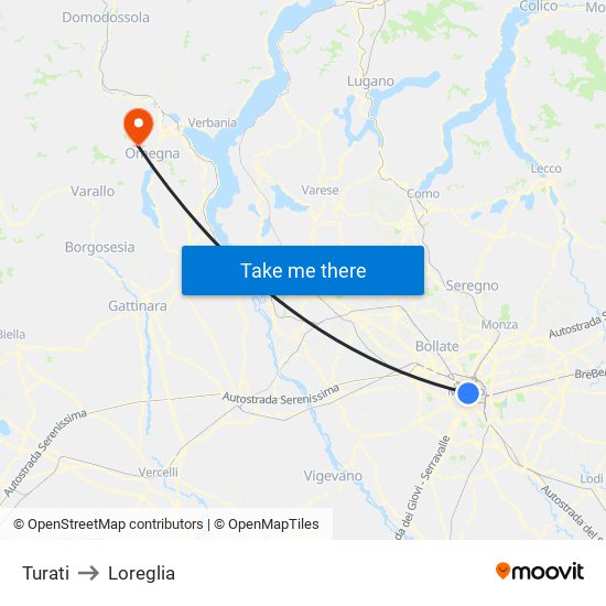 Turati to Loreglia map
