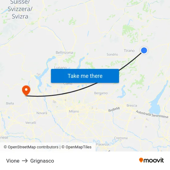 Vione to Grignasco map