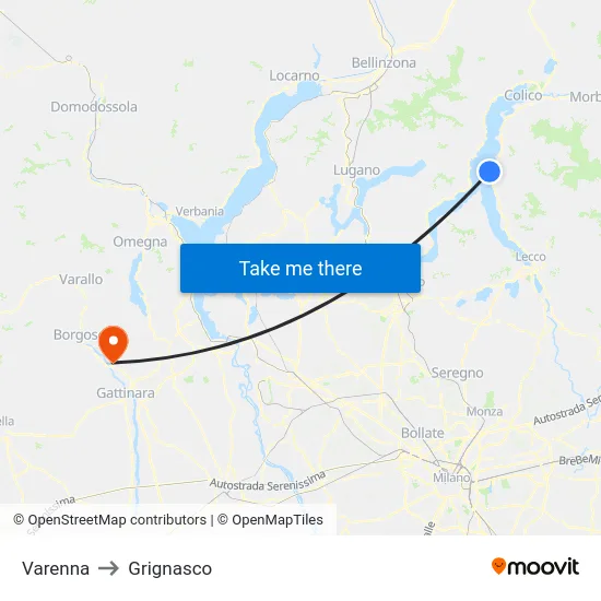 Varenna to Grignasco map