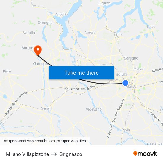 Milano Villapizzone to Grignasco map