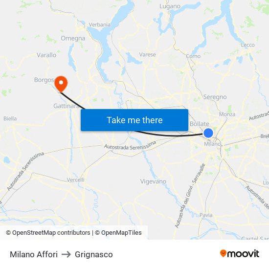 Milano Affori to Grignasco map