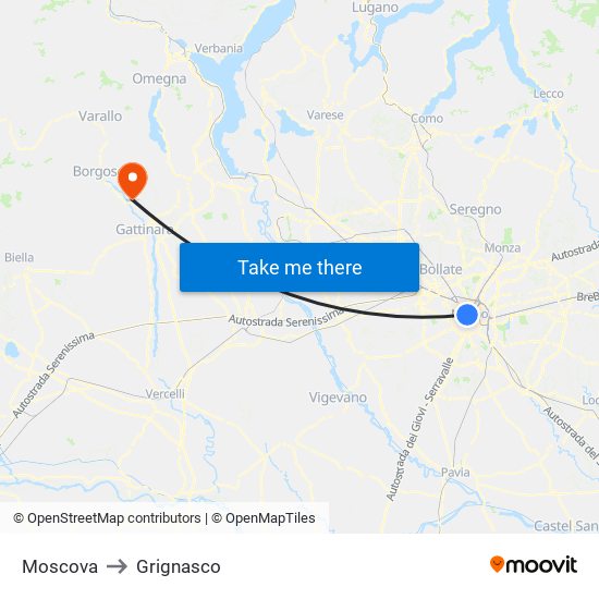 Moscova to Grignasco map