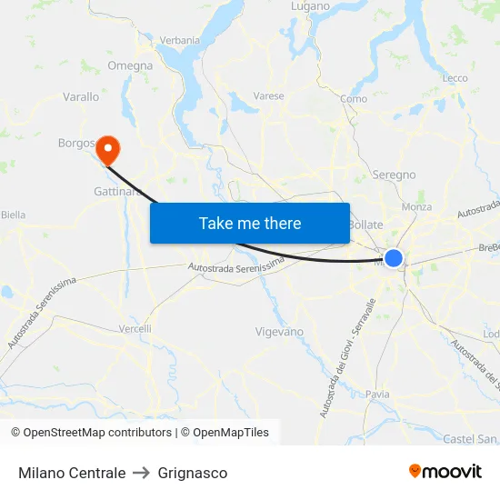 Milano Centrale to Grignasco map