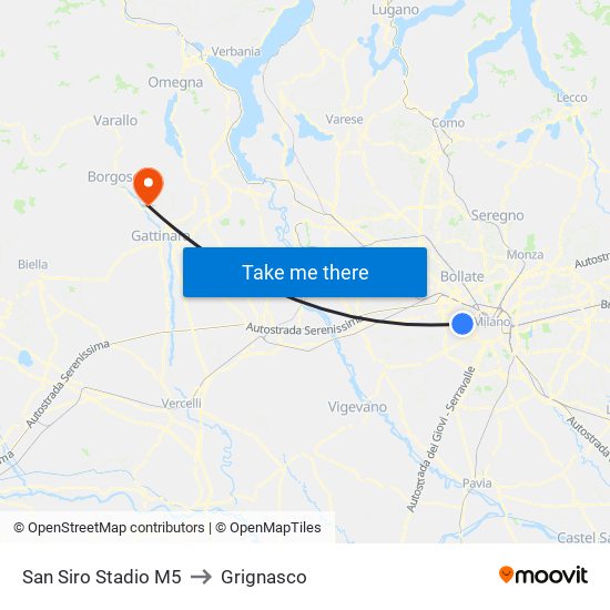 San Siro Stadio M5 to Grignasco map